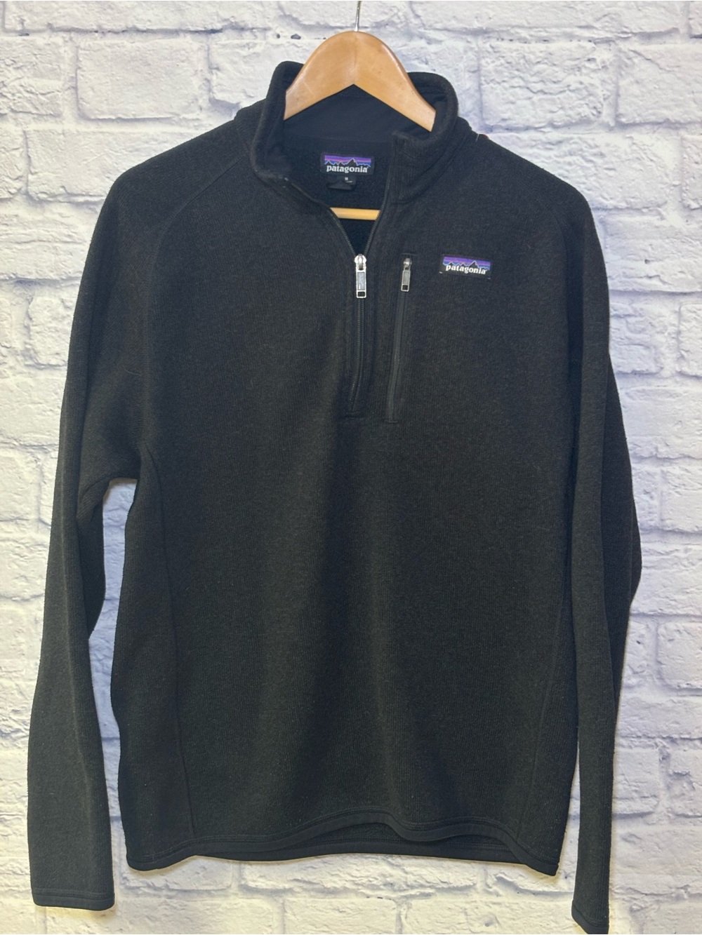 Patagonia Better Sweater Men Medium Black Pullover Quarter Zip Jacket Heather